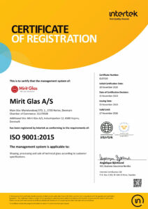 Mirit Glas A/S dansk ISO 9001-2015-certifikat